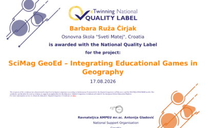 Nacionalna oznaka kvalitete za eTwinning projekt „SciMag GeoEd – Integrating Educational Games in Geography“